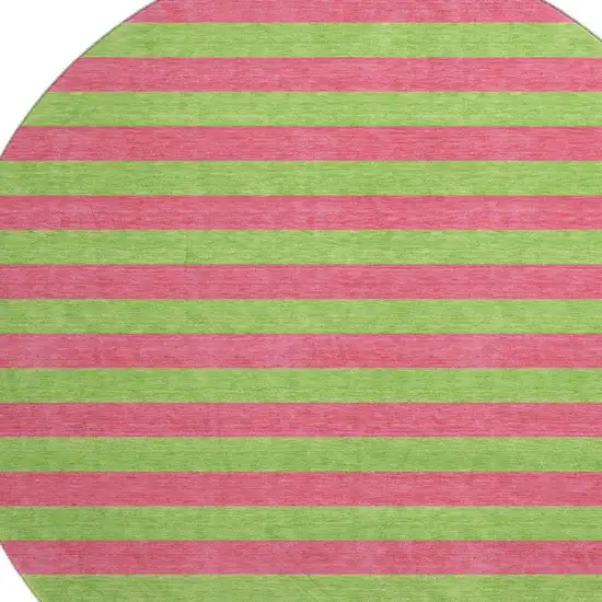 8' Blush And Green Striped Washable Round Rug With UV Protection Photo 3