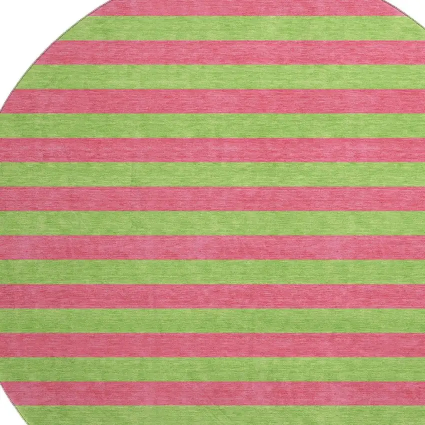 8' Blush And Green Striped Washable Round Rug With UV Protection Photo 3