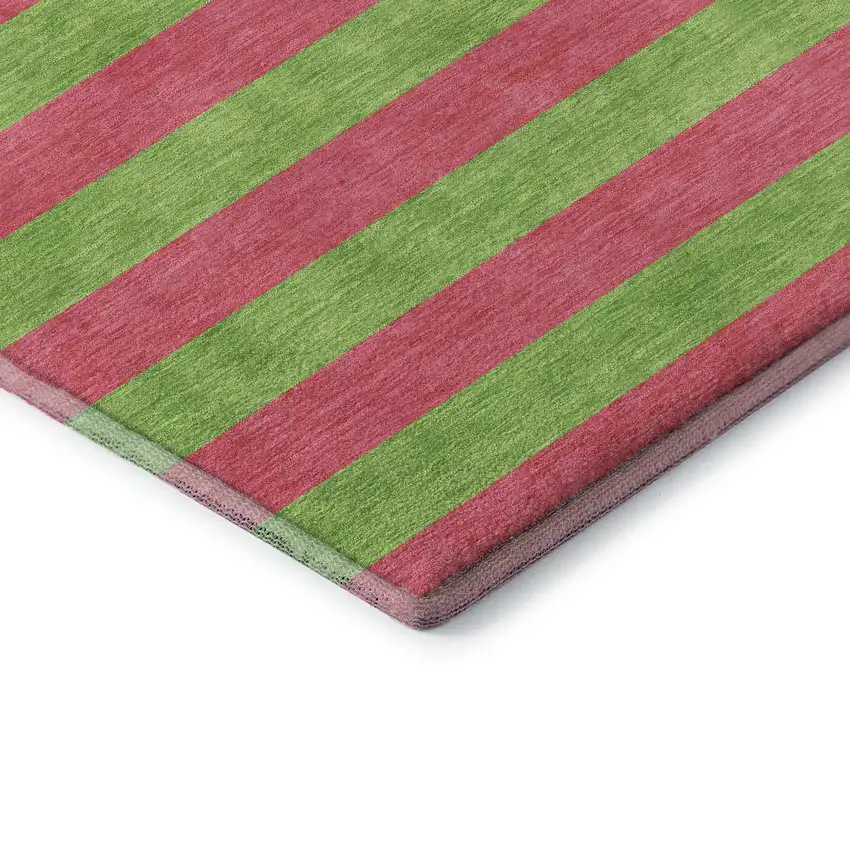 8' Blush And Green Striped Washable Round Rug With UV Protection Photo 7