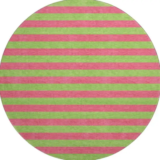 8' Blush And Green Striped Washable Round Rug With UV Protection Photo 4