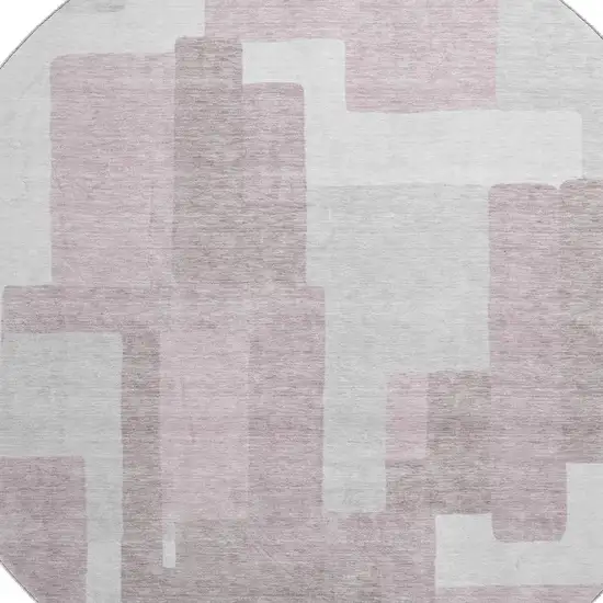 8' Blush And Ivory Abstract Geometric Washable Round Rug With UV Protection Photo 3
