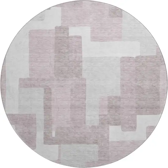 8' Blush And Ivory Abstract Geometric Washable Round Rug With UV Protection Photo 1