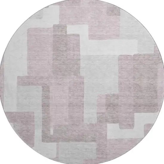 8' Blush And Ivory Abstract Geometric Washable Round Rug With UV Protection Photo 4
