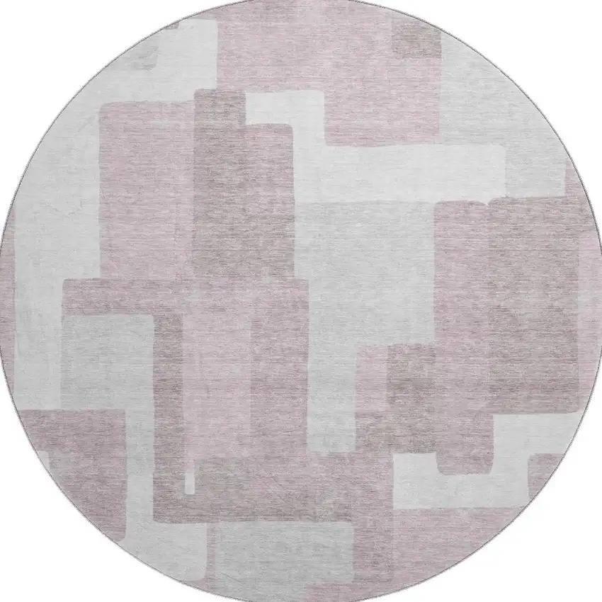 8' Blush And Ivory Abstract Geometric Washable Round Rug With UV Protection Photo 4
