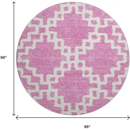 8' Blush And Ivory Abstract Geometric Washable Round Rug With UV Protection Photo 3