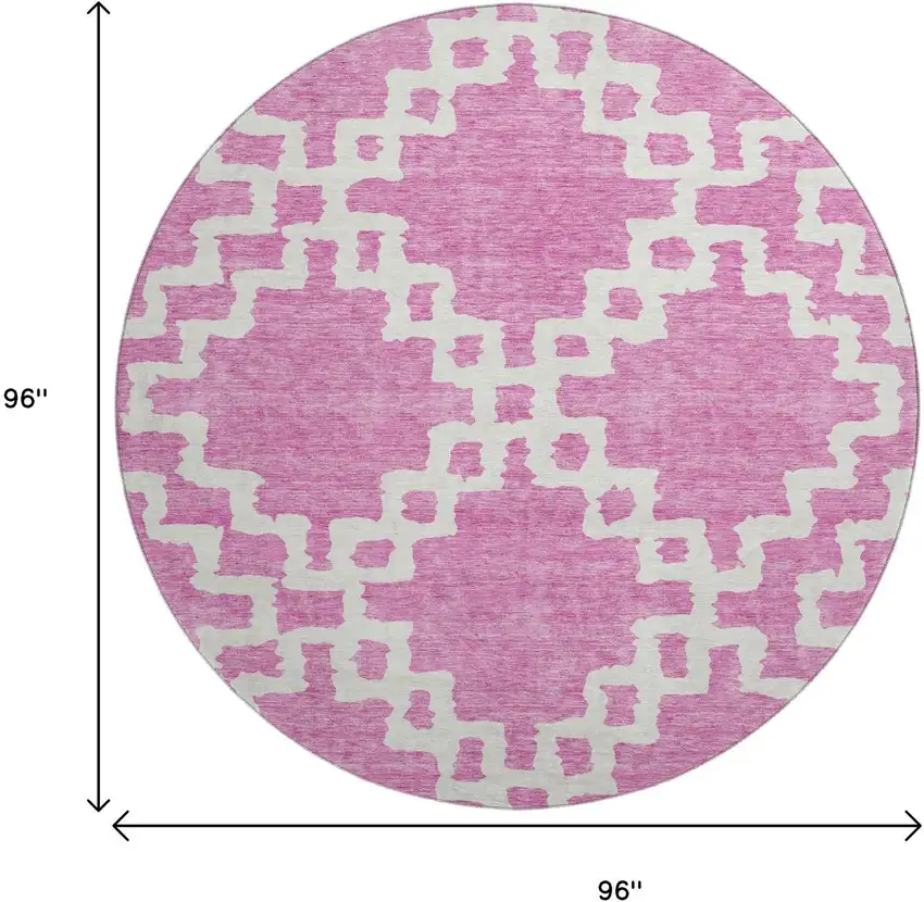8' Blush And Ivory Abstract Geometric Washable Round Rug With UV Protection Photo 3