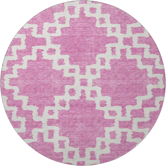 8' Blush And Ivory Abstract Geometric Washable Round Rug With UV Protection Photo 4