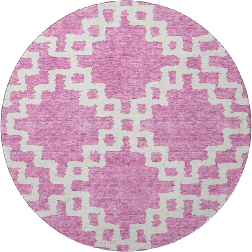 8' Blush And Ivory Abstract Geometric Washable Round Rug With UV Protection Photo 4
