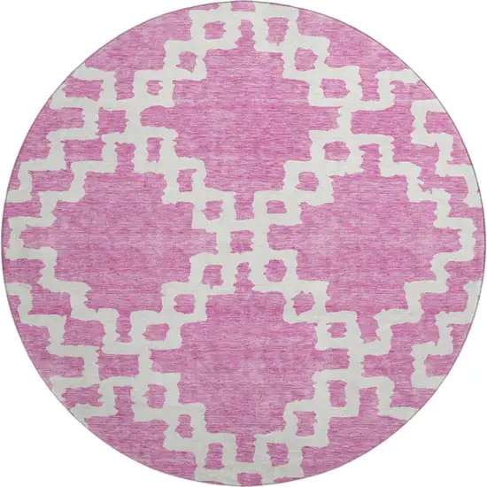 8' Blush And Ivory Abstract Geometric Washable Round Rug With UV Protection Photo 1