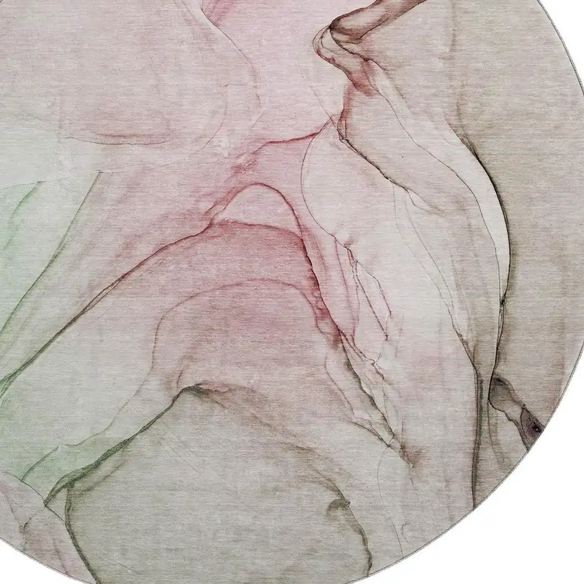 8' Blush And Ivory Abstract Washable Round Rug With UV Protection Photo 3