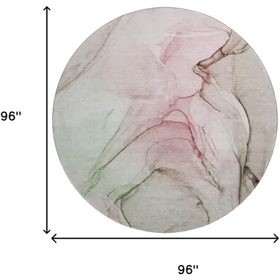 8' Blush And Ivory Abstract Washable Round Rug With UV Protection Photo 6