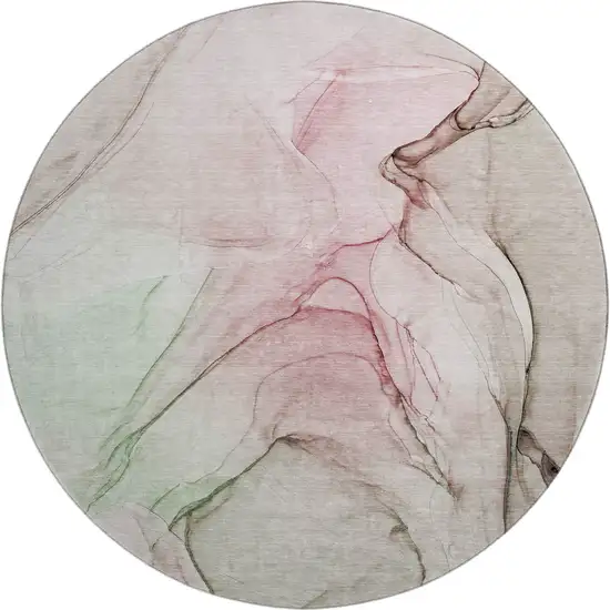 8' Blush And Ivory Abstract Washable Round Rug With UV Protection Photo 1