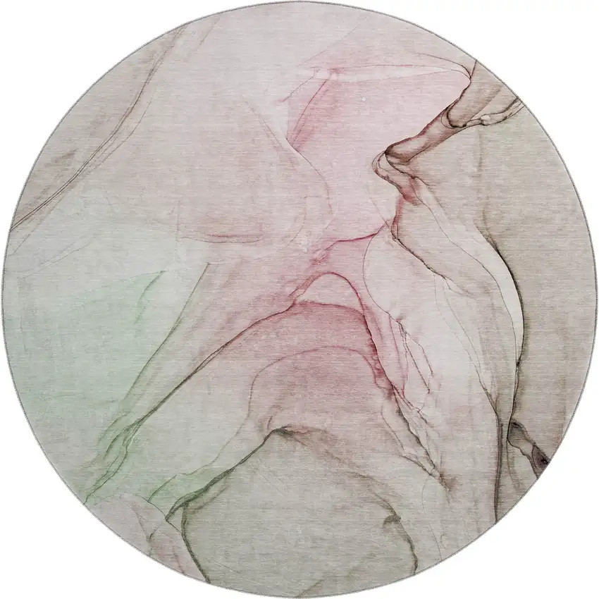 8' Blush And Ivory Abstract Washable Round Rug With UV Protection Photo 1
