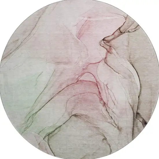 8' Blush And Ivory Abstract Washable Round Rug With UV Protection Photo 4