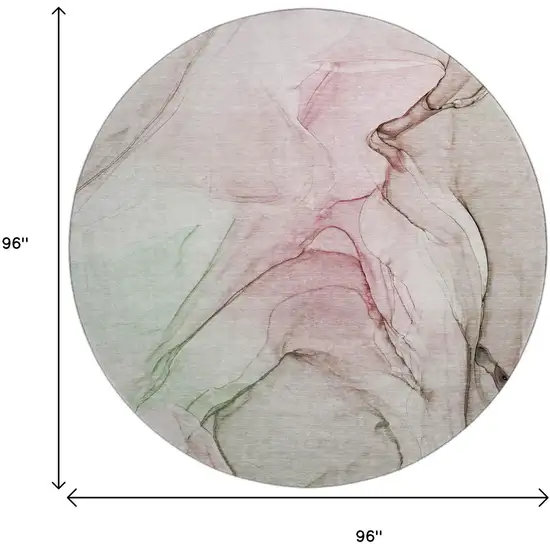 8' Blush And Ivory Abstract Washable Round Rug With UV Protection Photo 3