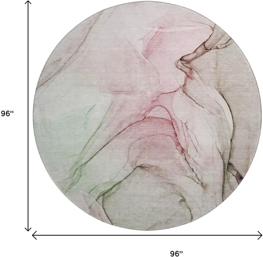 8' Blush And Ivory Abstract Washable Round Rug With UV Protection Photo 3