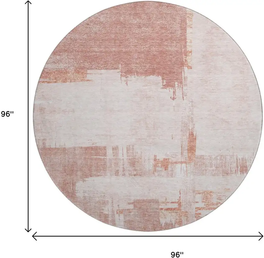 8' Blush And Ivory Abstract Washable Round Rug With UV Protection Photo 3