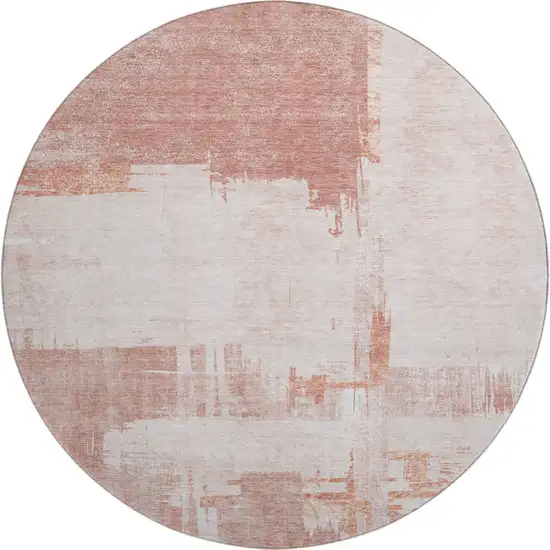 8' Blush And Ivory Abstract Washable Round Rug With UV Protection Photo 1