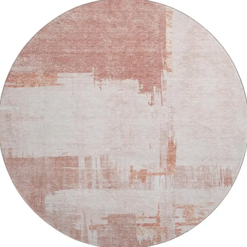 8' Blush And Ivory Abstract Washable Round Rug With UV Protection Photo 4