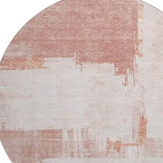 8' Blush And Ivory Abstract Washable Round Rug With UV Protection Photo 3