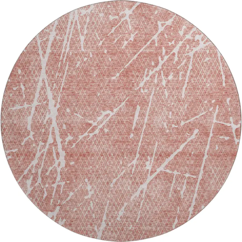 8' Blush And Ivory Abstract Washable Round Rug With UV Protection Photo 1