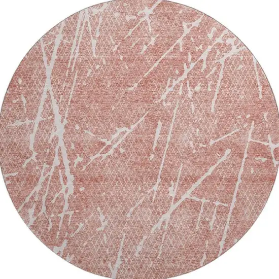 8' Blush And Ivory Abstract Washable Round Rug With UV Protection Photo 4