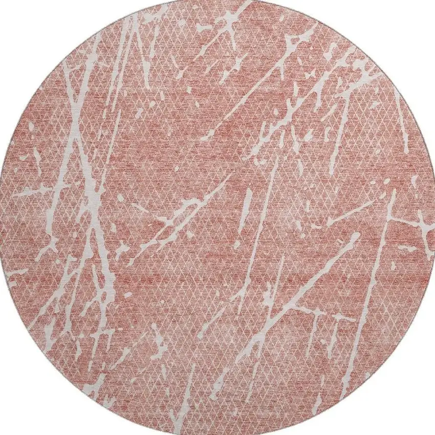8' Blush And Ivory Abstract Washable Round Rug With UV Protection Photo 4