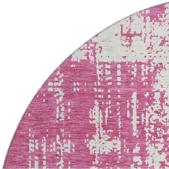 8' Blush And Ivory Abstract Washable Round Rug With UV Protection Photo 3