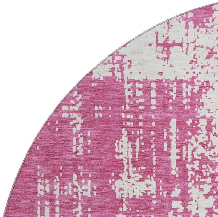 8' Blush And Ivory Abstract Washable Round Rug With UV Protection Photo 3