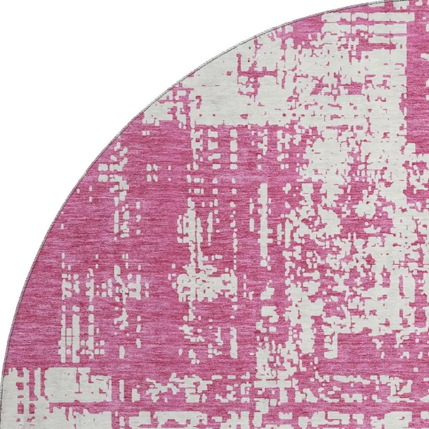 8' Blush And Ivory Abstract Washable Round Rug With UV Protection Photo 4