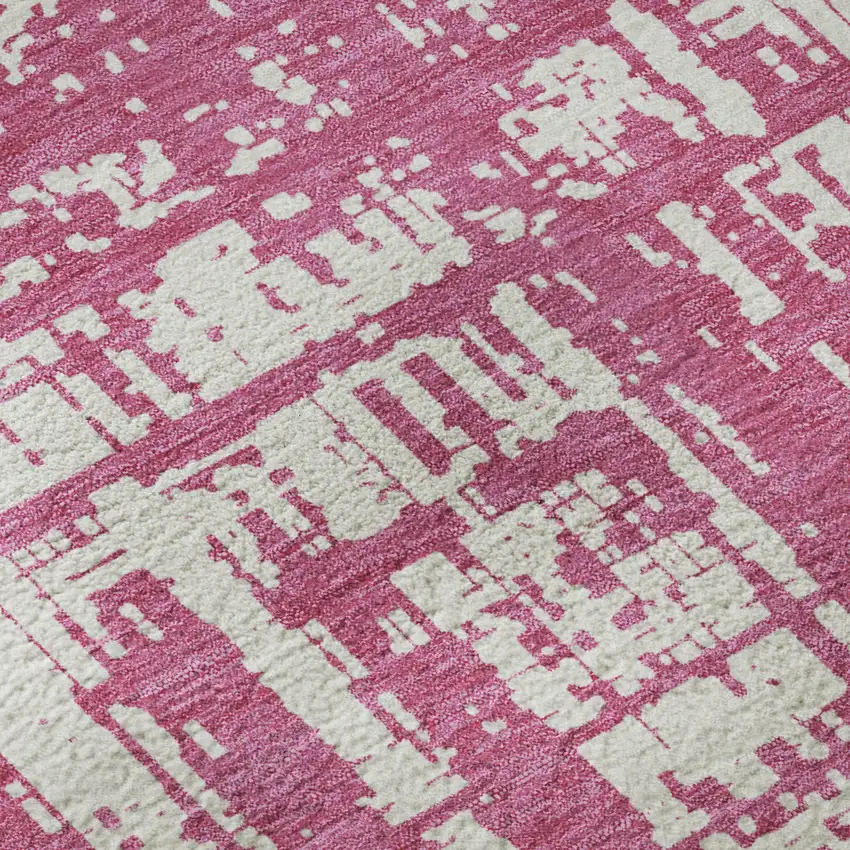 8' Blush And Ivory Abstract Washable Round Rug With UV Protection Photo 9