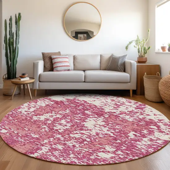 8' Blush And Ivory Abstract Washable Round Rug With UV Protection Photo 4