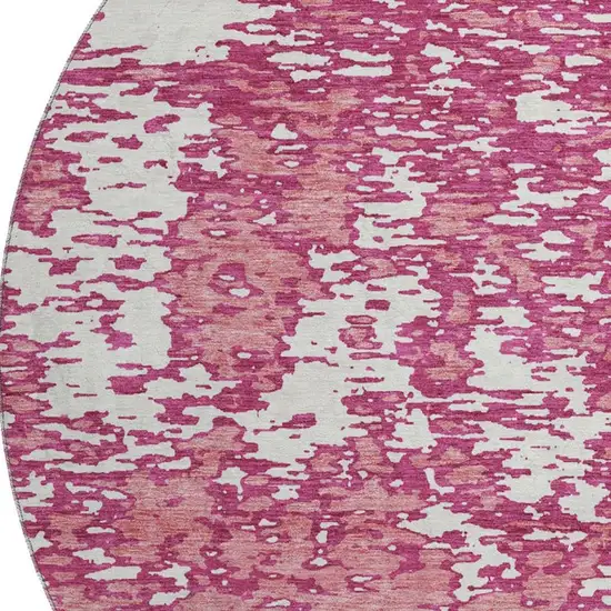 8' Blush And Ivory Abstract Washable Round Rug With UV Protection Photo 3