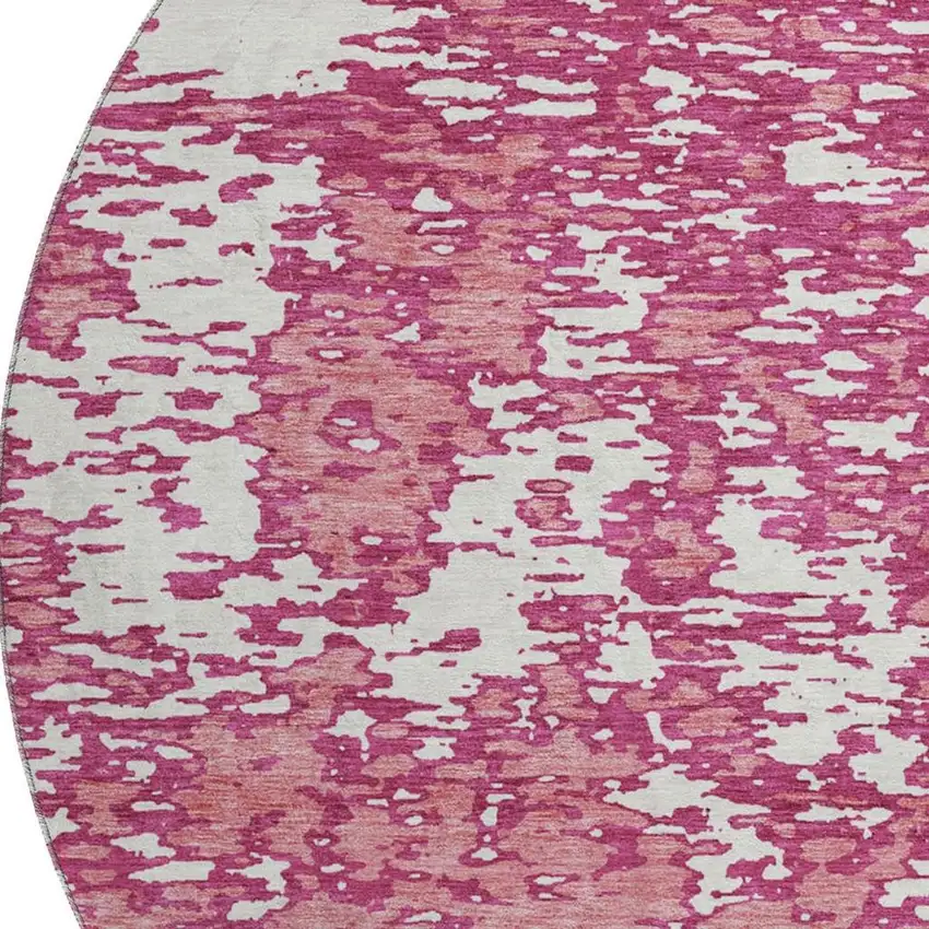 8' Blush And Ivory Abstract Washable Round Rug With UV Protection Photo 3