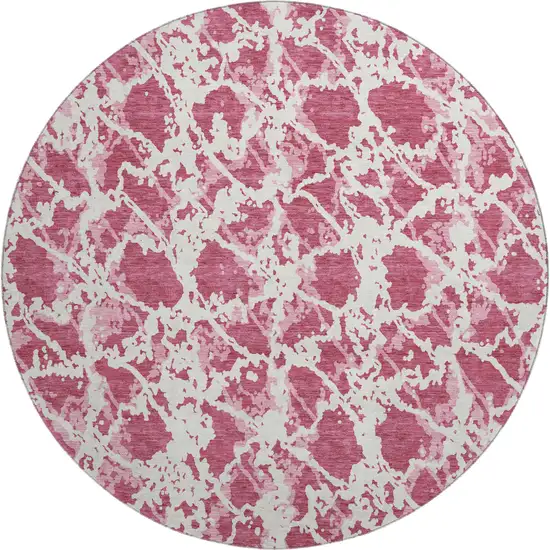 8' Blush And Ivory Abstract Washable Round Rug With UV Protection Photo 1