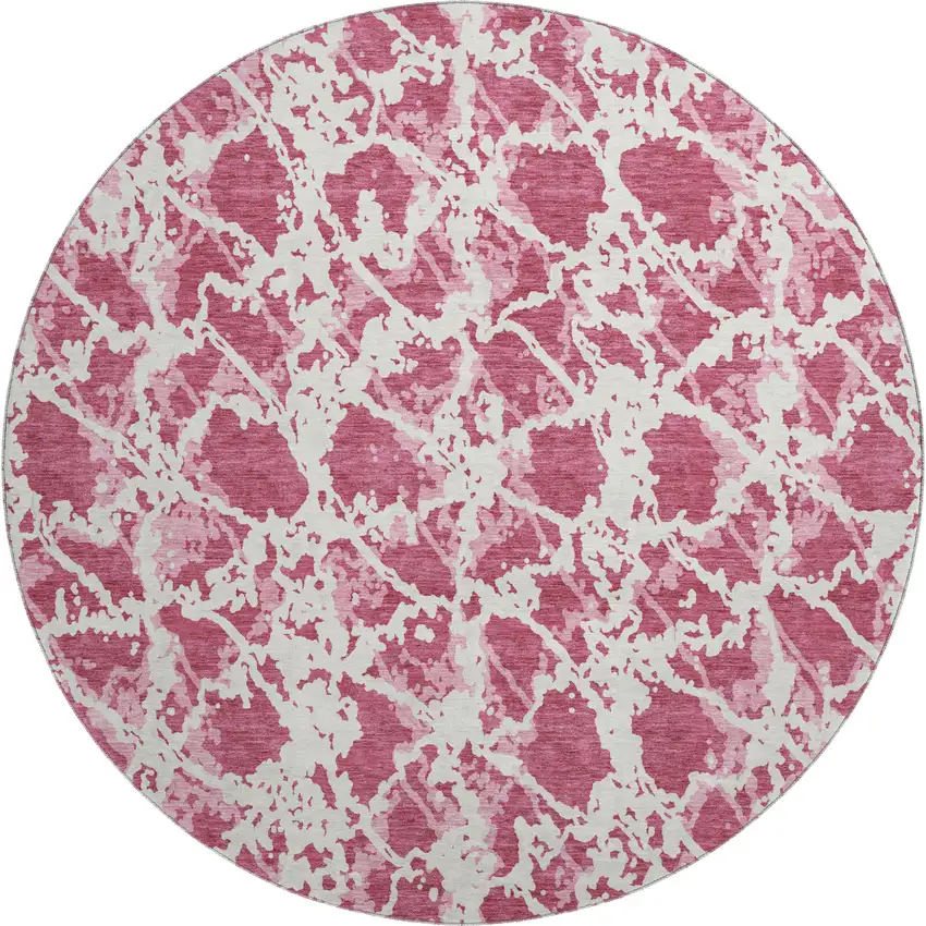 8' Blush And Ivory Abstract Washable Round Rug With UV Protection Photo 1