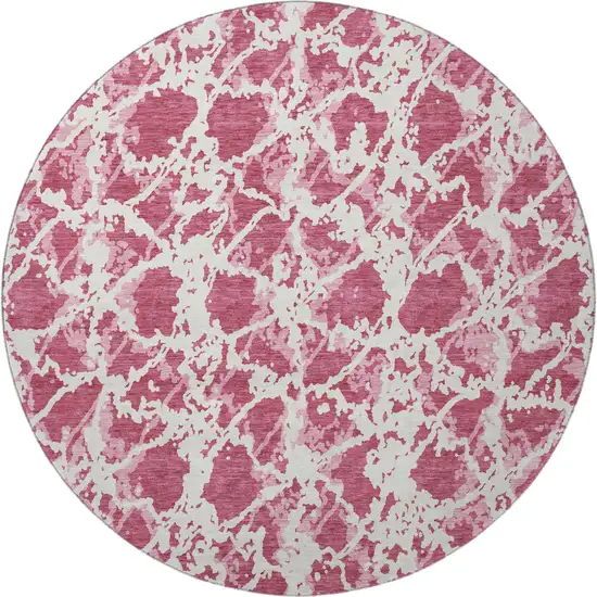 8' Blush And Ivory Abstract Washable Round Rug With UV Protection Photo 3