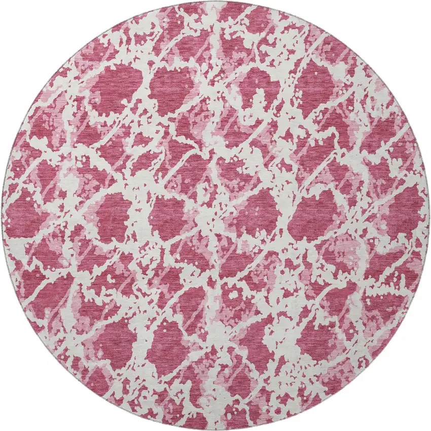 8' Blush And Ivory Abstract Washable Round Rug With UV Protection Photo 3