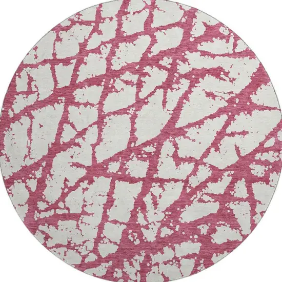 8' Blush And Ivory Abstract Washable Round Rug With UV Protection Photo 3