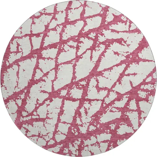 8' Blush And Ivory Abstract Washable Round Rug With UV Protection Photo 1