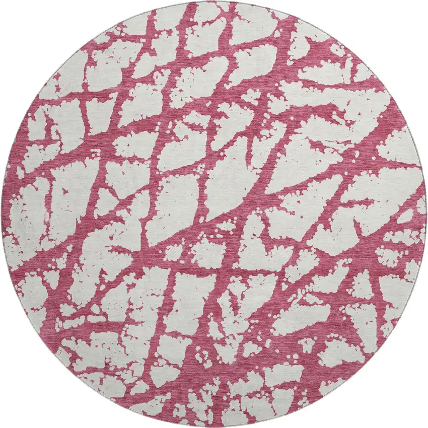 8' Blush And Ivory Abstract Washable Round Rug With UV Protection Photo 1