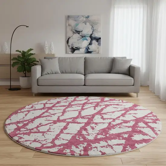 8' Blush And Ivory Abstract Washable Round Rug With UV Protection Photo 2