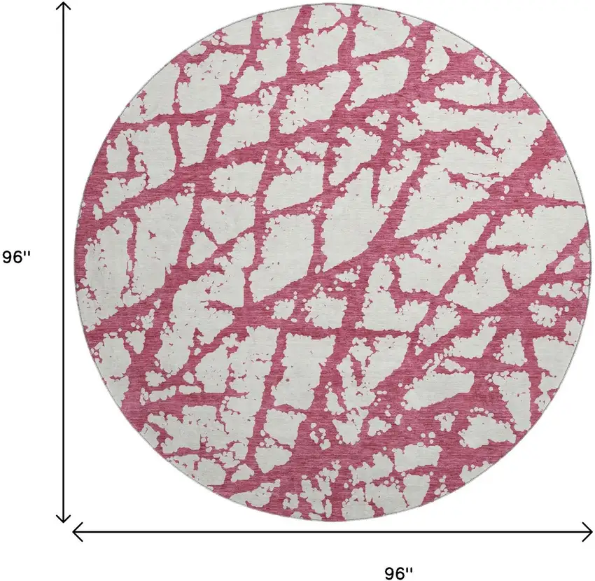 8' Blush And Ivory Abstract Washable Round Rug With UV Protection Photo 9