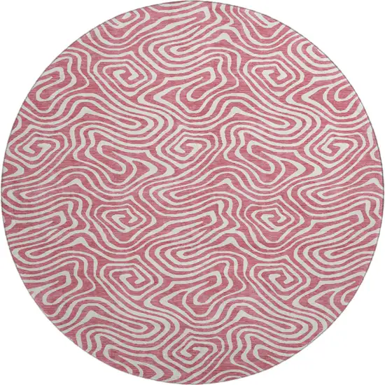 8' Blush And Ivory Abstract Washable Round Rug With UV Protection Photo 1