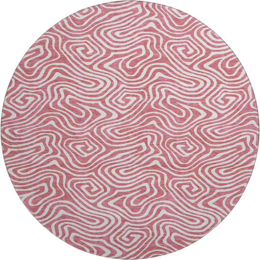 8' Blush And Ivory Abstract Washable Round Rug With UV Protection Photo 1
