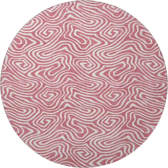 8' Blush And Ivory Abstract Washable Round Rug With UV Protection Photo 3