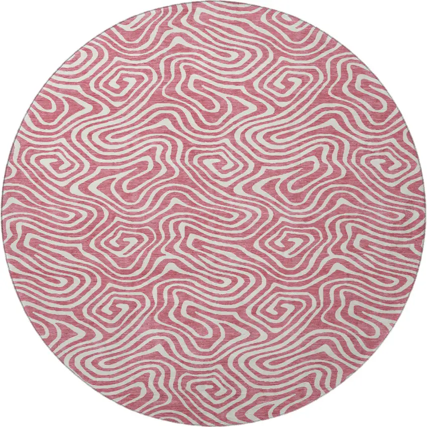 8' Blush And Ivory Abstract Washable Round Rug With UV Protection Photo 3