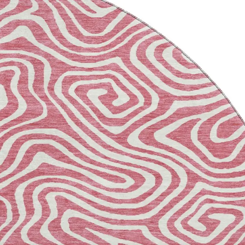 8' Blush And Ivory Abstract Washable Round Rug With UV Protection Photo 2