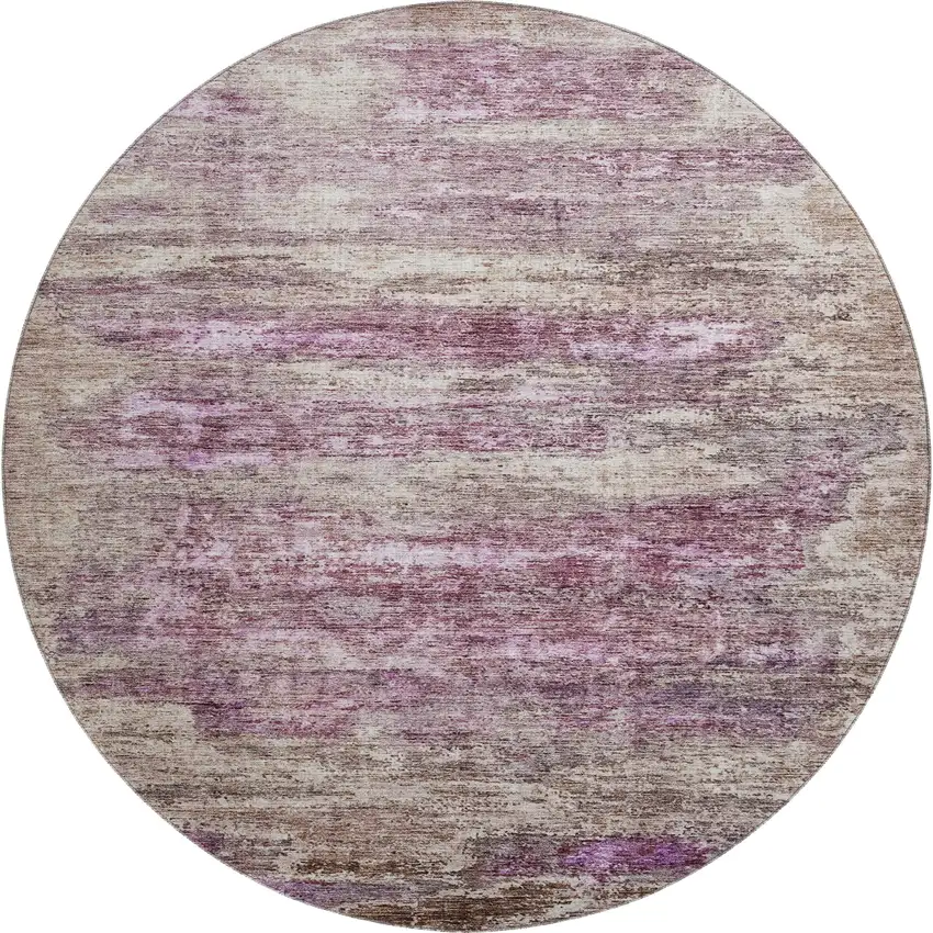 8' Blush And Ivory Abstract Washable Round Rug With UV Protection Photo 1