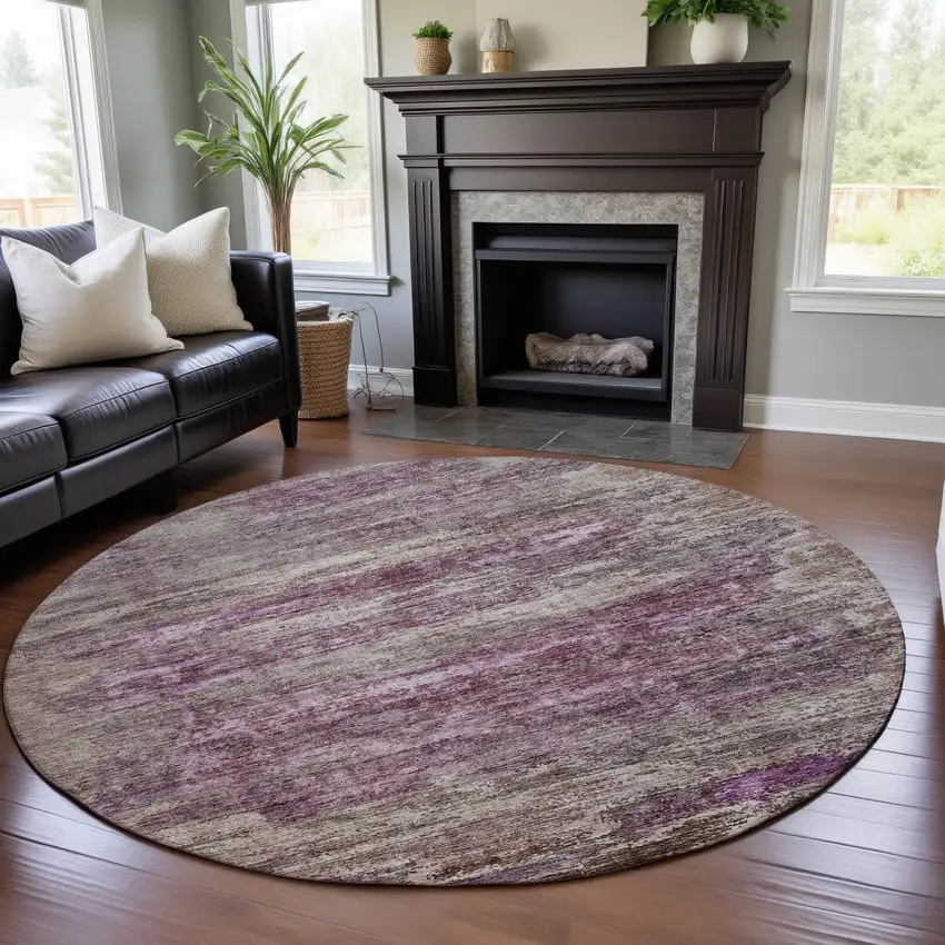 8' Blush And Ivory Abstract Washable Round Rug With UV Protection Photo 4